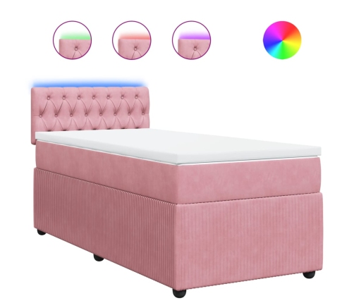 Cama box spring con colchón terciopelo rosa 90x200 cm