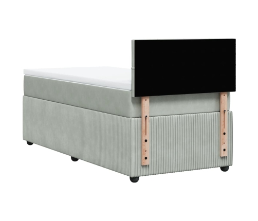 Cama box spring con colchón terciopelo gris claro 90x190 cm