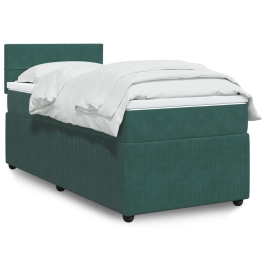 Cama box spring con colchón terciopelo verde oscuro 90x200 cm
