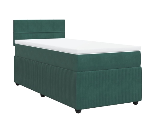 Cama box spring con colchón terciopelo verde oscuro 100x200 cm