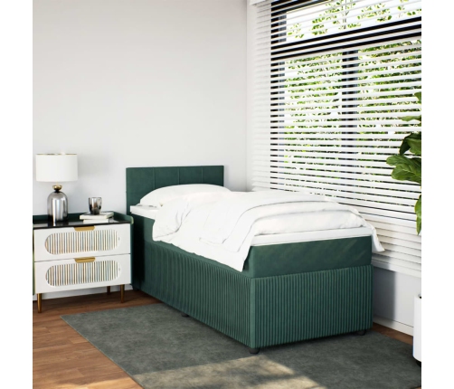 Cama box spring con colchón terciopelo verde oscuro 100x200 cm