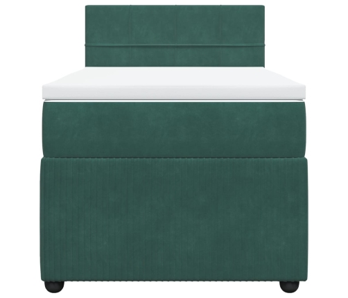 Cama box spring con colchón terciopelo verde oscuro 100x200 cm