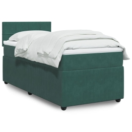 Cama box spring con colchón terciopelo verde oscuro 100x200 cm
