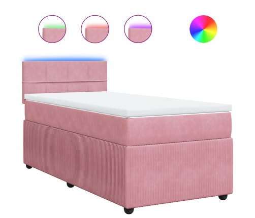 Cama box spring con colchón terciopelo rosa 100x200 cm