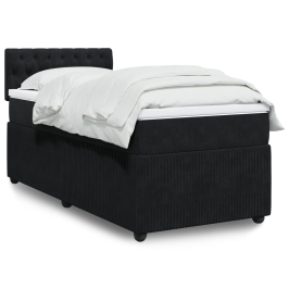 Cama box spring con colchón terciopelo negro 100x200 cm