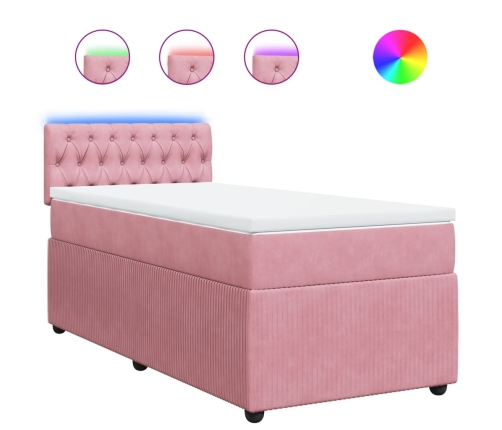 Cama box spring con colchón terciopelo rosa 100x200 cm