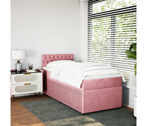 Cama box spring con colchón terciopelo rosa 100x200 cm