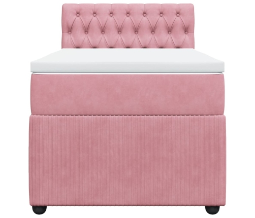 Cama box spring con colchón terciopelo rosa 100x200 cm