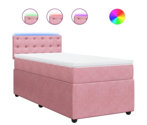 Cama box spring con colchón terciopelo rosa 100x200 cm
