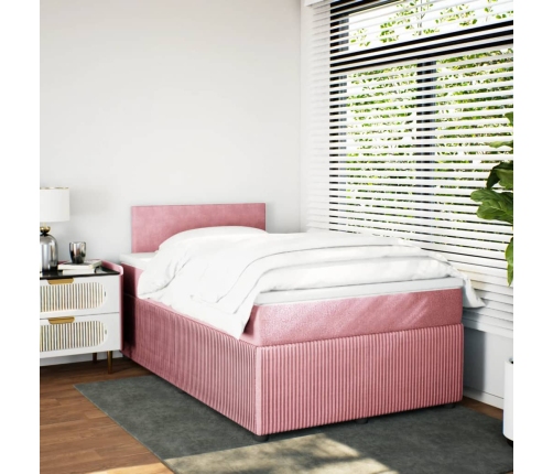 Cama box spring con colchón terciopelo rosa 120x190 cm