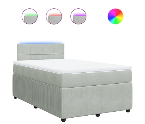 Cama box spring con colchón terciopelo gris claro 120x190 cm