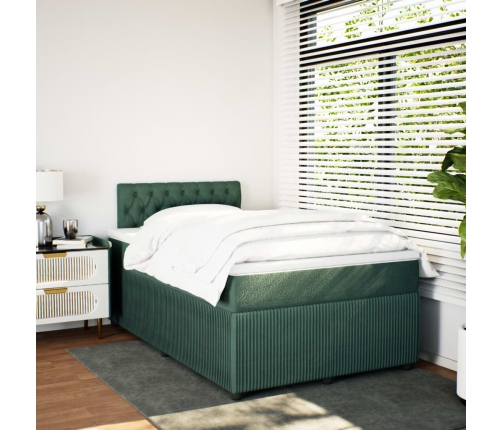 Cama box spring con colchón terciopelo verde oscuro 120x190 cm