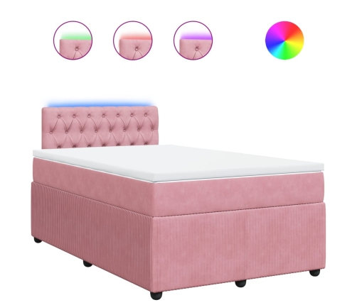 Cama box spring con colchón terciopelo rosa 120x190 cm