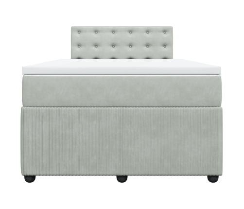 Cama box spring con colchón terciopelo gris claro 120x190 cm