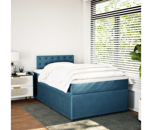 Cama box spring con colchón terciopelo azul 120x190 cm