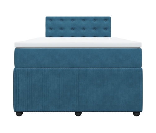 Cama box spring con colchón terciopelo azul 120x190 cm