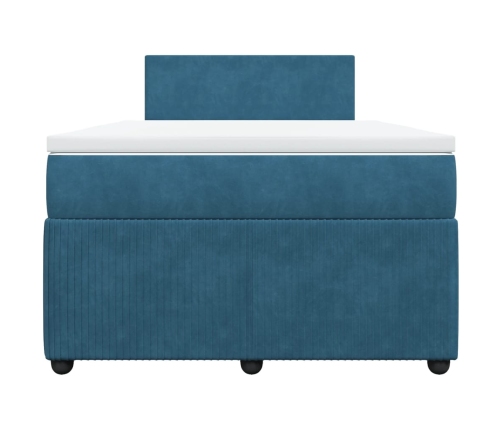 Cama box spring con colchón terciopelo azul 120x200 cm
