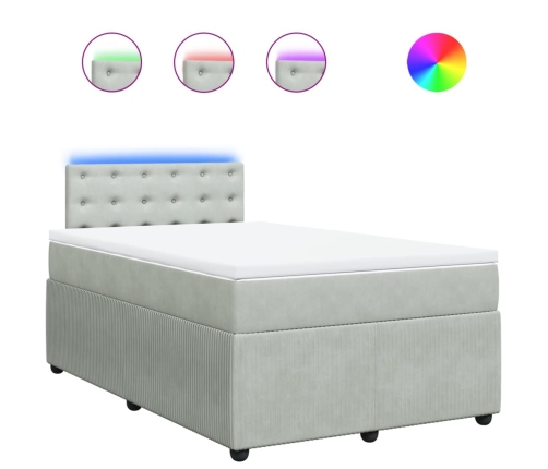 Cama box spring con colchón terciopelo gris claro 120x200 cm