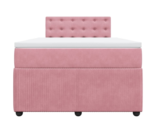 Cama box spring con colchón terciopelo rosa 120x200 cm