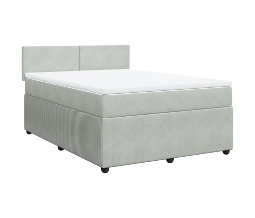 Cama box spring con colchón terciopelo gris claro 140x190 cm