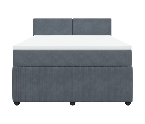 Cama box spring con colchón terciopelo gris oscuro 140x190 cm