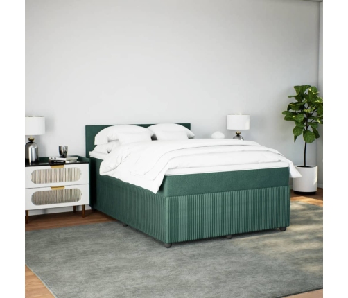 Cama box spring con colchón terciopelo verde oscuro 140x190 cm