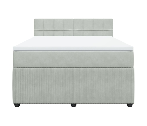 Cama box spring con colchón terciopelo gris claro 140x190 cm