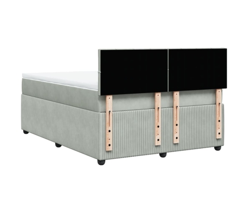 Cama box spring con colchón terciopelo gris claro 140x190 cm