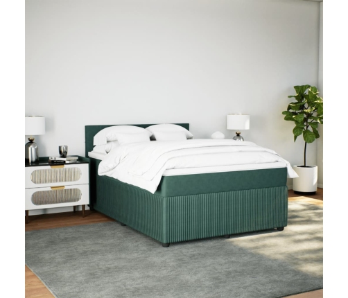 Cama box spring con colchón terciopelo verde oscuro 140x190 cm