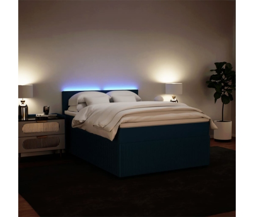 Cama box spring con colchón terciopelo azul 140x190 cm