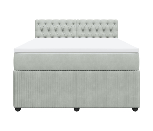 Cama box spring con colchón terciopelo gris claro 140x190 cm