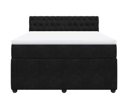 Cama box spring con colchón terciopelo negro 140x190 cm