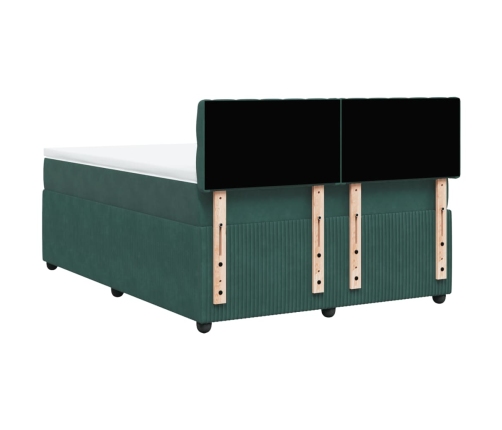 Cama box spring con colchón terciopelo verde oscuro 140x190 cm