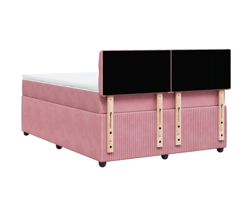 Cama box spring con colchón terciopelo rosa 140x190 cm