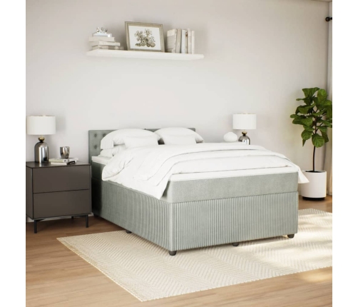 Cama box spring con colchón terciopelo gris claro 140x190 cm