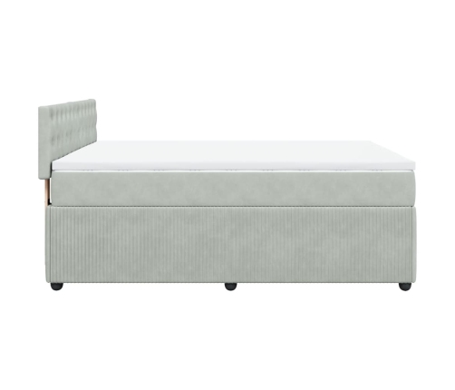 Cama box spring con colchón terciopelo gris claro 140x190 cm