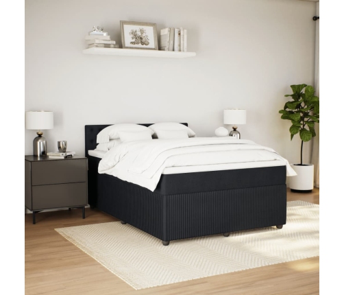 Cama box spring con colchón terciopelo negro 140x190 cm