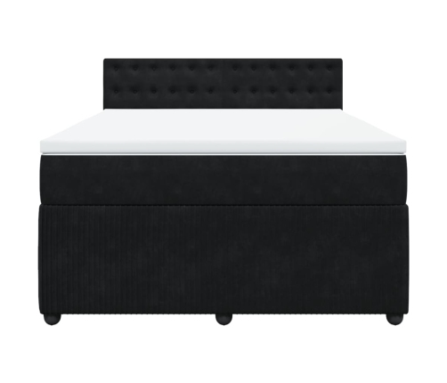 Cama box spring con colchón terciopelo negro 140x190 cm