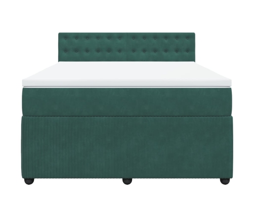 Cama box spring con colchón terciopelo verde oscuro 140x190 cm