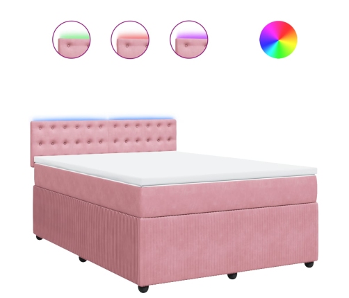 Cama box spring con colchón terciopelo rosa 140x190 cm