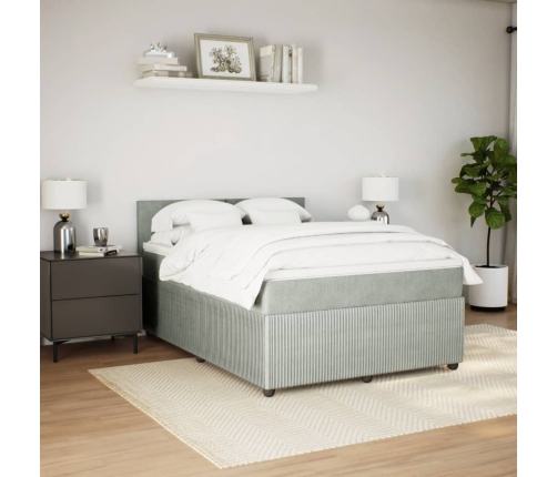 Cama box spring con colchón terciopelo gris claro 140x200 cm