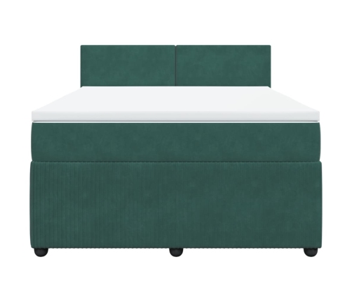 Cama box spring con colchón terciopelo verde oscuro 140x200 cm
