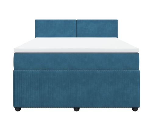 Cama box spring con colchón terciopelo azul 140x200 cm
