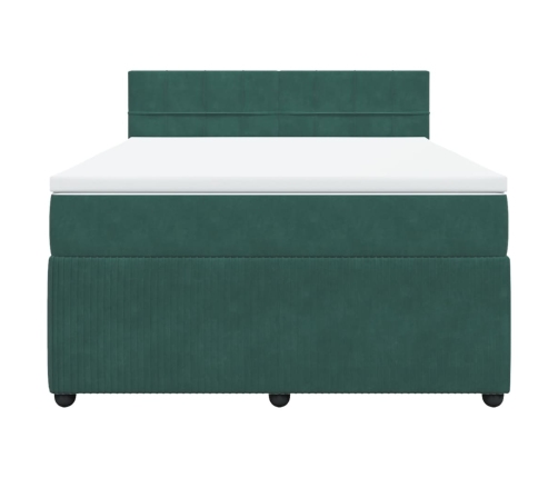 Cama box spring con colchón terciopelo verde oscuro 140x200 cm