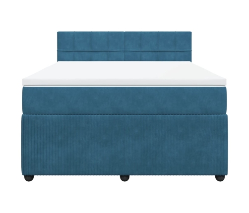 Cama box spring con colchón terciopelo azul 140x200 cm