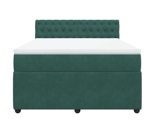 Cama box spring con colchón terciopelo verde oscuro 140x200 cm