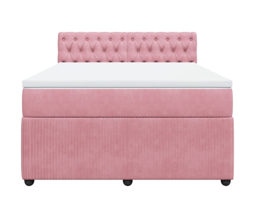 Cama box spring con colchón terciopelo rosa 140x200 cm