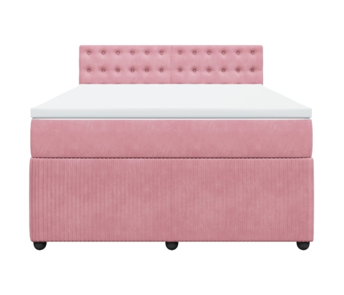 Cama box spring con colchón terciopelo rosa 140x200 cm
