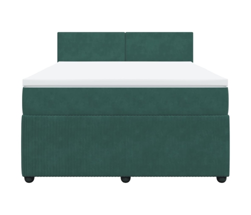 Cama box spring con colchón terciopelo verde oscuro 160x200 cm