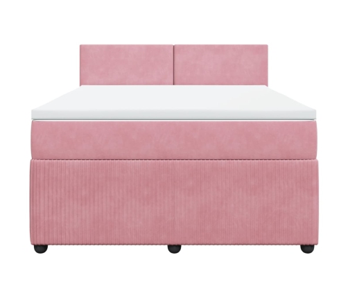 Cama box spring con colchón terciopelo rosa 160x200 cm